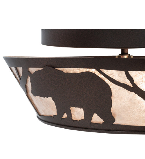 Meyda Lighting Bear on the Loose 16" 2-Light Cafe Noir Flush Mount Light With Silver Mica Shade Glass