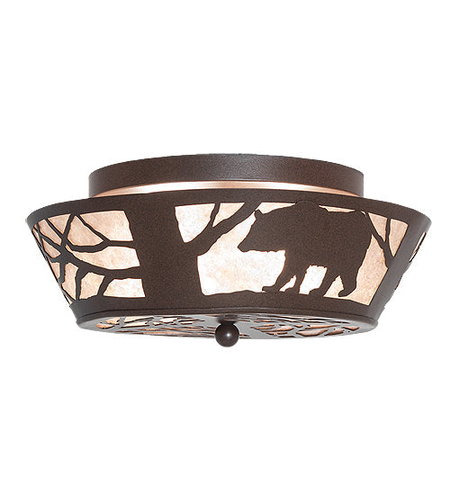 Meyda Lighting Bear on the Loose 16" 2-Light Cafe Noir Flush Mount Light With Silver Mica Shade Glass