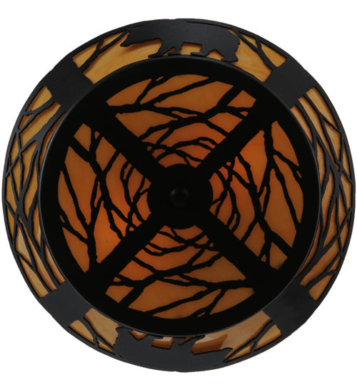 Meyda Lighting Bear on the Loose 16" 2-Light Textured Black Flush Mount Light With Beige Tawnyrock Idalight Shade Glass
