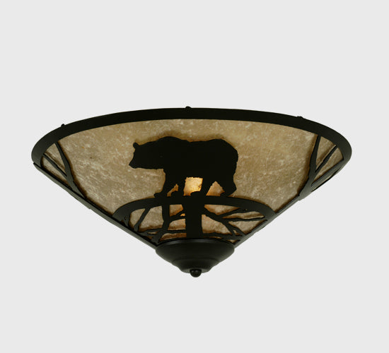 Meyda Lighting Bear on the Loose 17" Textured Black Flush Mount Light With Silver Mica Shade Glass