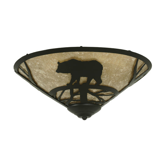 Meyda Lighting Bear on the Loose 17" Textured Black Flush Mount Light With Silver Mica Shade Glass