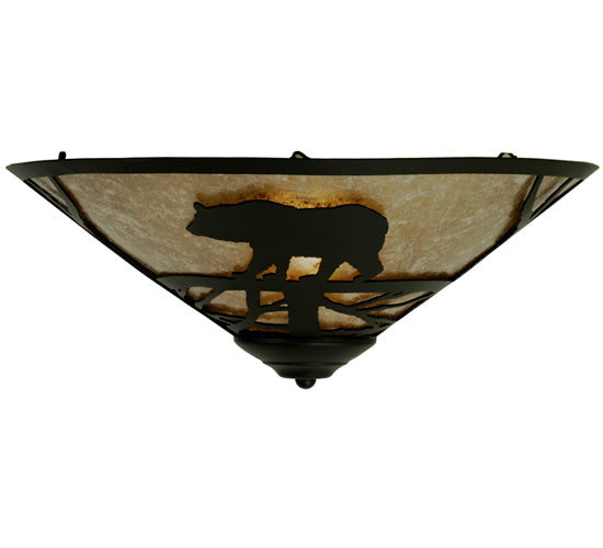 Meyda Lighting Bear on the Loose 17" Textured Black Flush Mount Light With Silver Mica Shade Glass