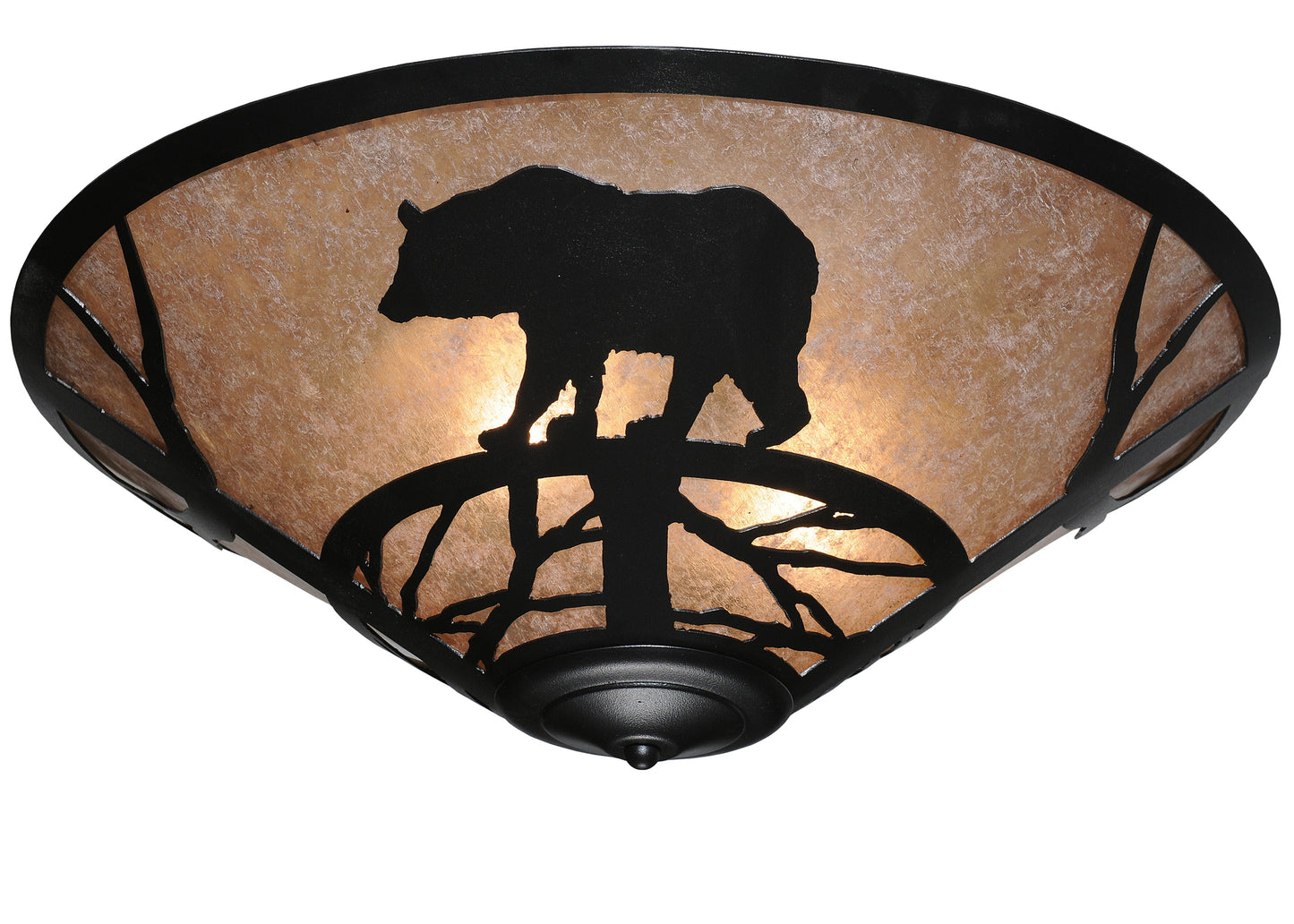 Meyda Lighting Bear on the Loose 17" Textured Black Flush Mount Light With Silver Mica Shade Glass