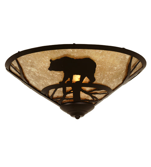 Meyda Lighting Bear on the Loose 17" Textured Black Flush Mount Light With Silver Mica Shade Glass