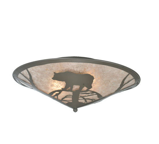 Meyda Lighting Bear on the Loose 22" 2-Light Timeless Bronze Flush Mount Light With Silver Mica Shade Glass