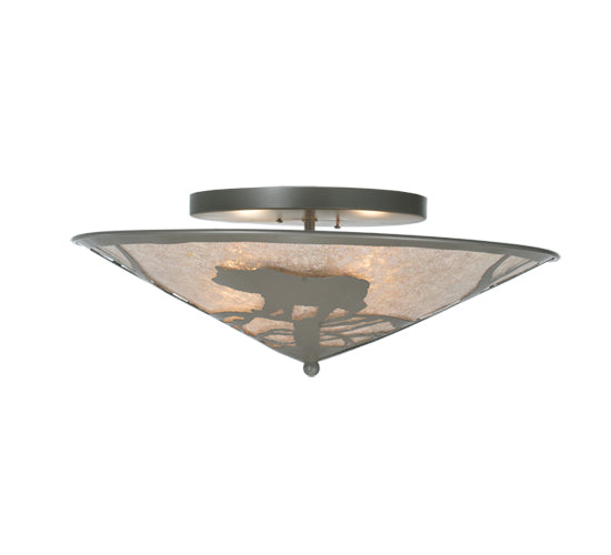 Meyda Lighting Bear on the Loose 22" 2-Light Timeless Bronze Flush Mount Light With Silver Mica Shade Glass