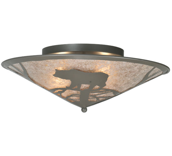 Meyda Lighting Bear on the Loose 22" 2-Light Timeless Bronze Flush Mount Light With Silver Mica Shade Glass