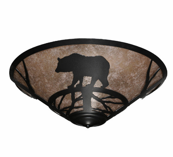 Meyda Lighting Bear on the Loose 22" 3-Light Textured Black Flush Mount Light With Silver Mica Shade Glass