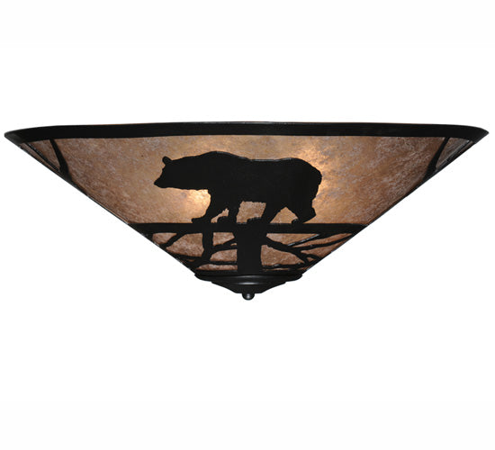 Meyda Lighting Bear on the Loose 22" 3-Light Textured Black Flush Mount Light With Silver Mica Shade Glass