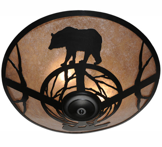 Meyda Lighting Bear on the Loose 22" 3-Light Textured Black Flush Mount Light With Silver Mica Shade Glass