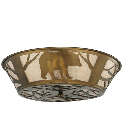 Meyda Lighting Bear on the Loose 22" 4-Light Antique Copper Flush Mount Light With Silver Mica Shade Glass