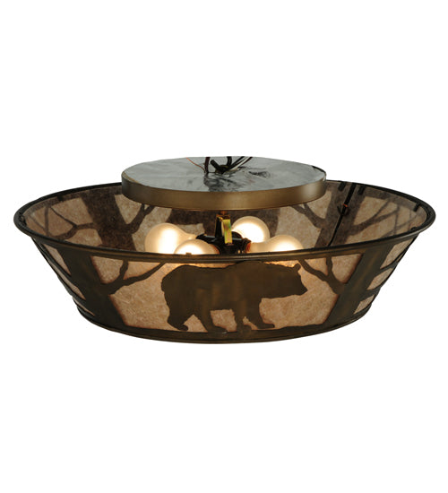 Meyda Lighting Bear on the Loose 22" 4-Light Antique Copper Flush Mount Light With Silver Mica Shade Glass