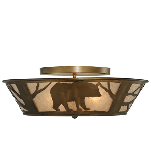 Meyda Lighting Bear on the Loose 22" 4-Light Antique Copper Flush Mount Light With Silver Mica Shade Glass