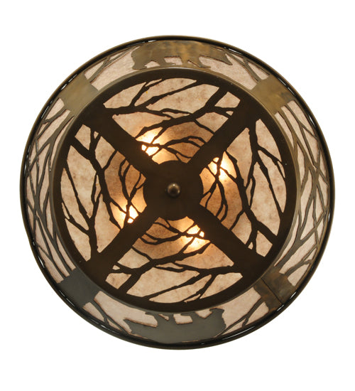 Meyda Lighting Bear on the Loose 22" 4-Light Antique Copper Flush Mount Light With Silver Mica Shade Glass