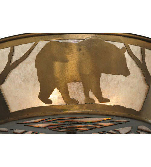 Meyda Lighting Bear on the Loose 22" 4-Light Antique Copper Flush Mount Light With Silver Mica Shade Glass