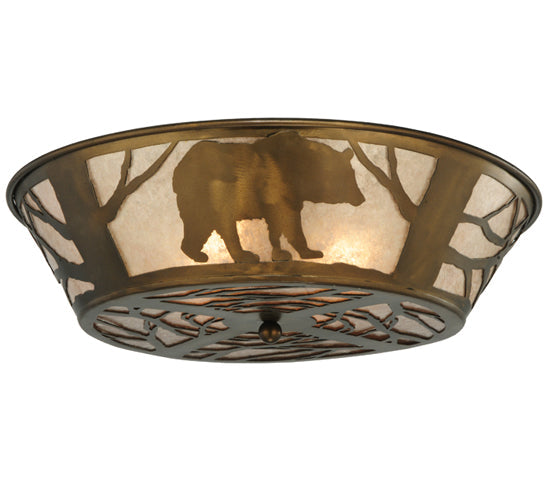 Meyda Lighting Bear on the Loose 22" 4-Light Antique Copper Flush Mount Light With Silver Mica Shade Glass