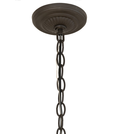 Meyda Lighting Bear on the Loose 23" 3-Light Craftsman Brown Pendant Light With Beige Iridescent Art Shade Glass
