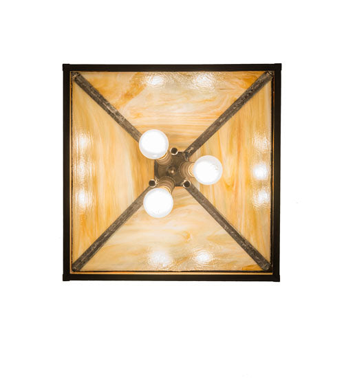 Meyda Lighting Bear on the Loose 23" 3-Light Craftsman Brown Pendant Light With Beige Iridescent Art Shade Glass