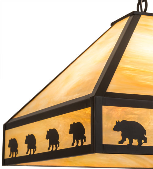 Meyda Lighting Bear on the Loose 23" 3-Light Craftsman Brown Pendant Light With Beige Iridescent Art Shade Glass