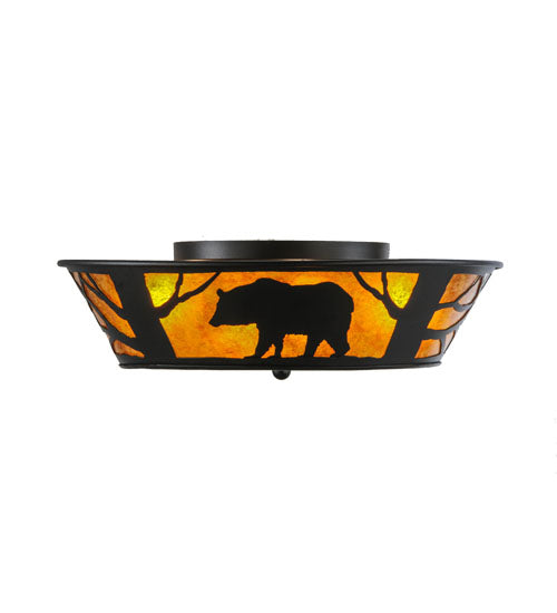 Meyda Lighting Bear on the Loose 23" 4-Light Textured Black Flush Mount Light With Amber Mica Shade Glass