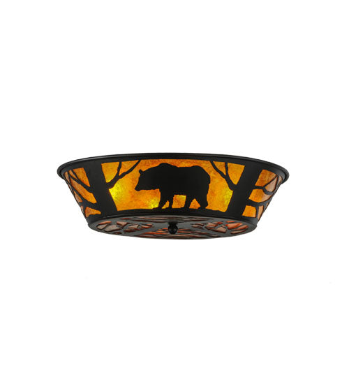 Meyda Lighting Bear on the Loose 23" 4-Light Textured Black Flush Mount Light With Amber Mica Shade Glass