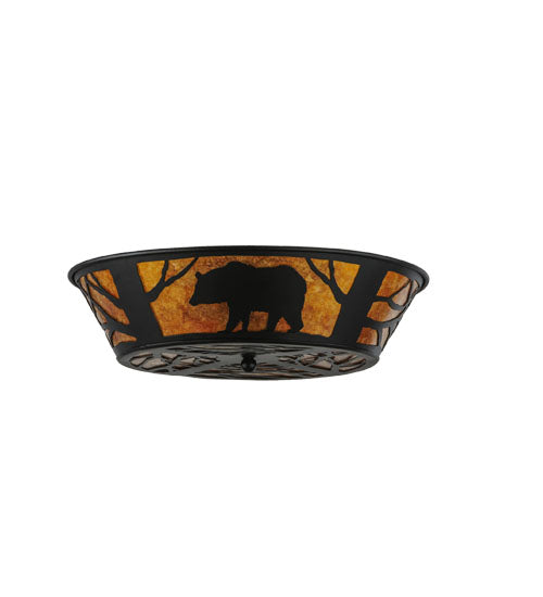 Meyda Lighting Bear on the Loose 23" 4-Light Textured Black Flush Mount Light With Amber Mica Shade Glass