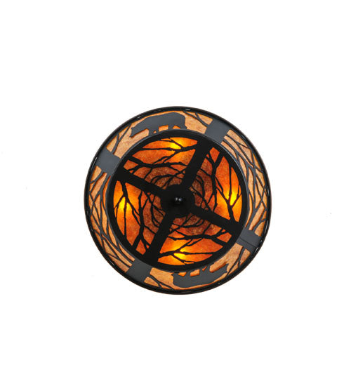 Meyda Lighting Bear on the Loose 23" 4-Light Textured Black Flush Mount Light With Amber Mica Shade Glass