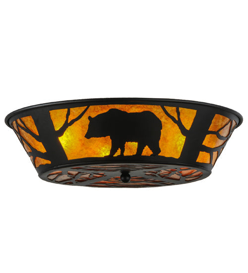 Meyda Lighting Bear on the Loose 23" 4-Light Textured Black Flush Mount Light With Amber Mica Shade Glass