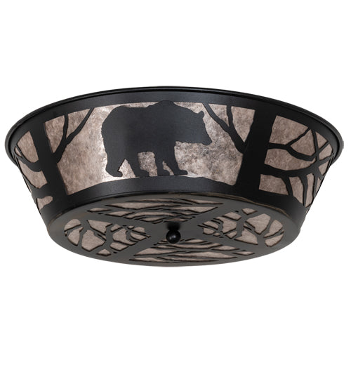 Meyda Lighting Bear on the Loose 23" 4-Light Textured Black Flush Mount Light With Silver Mica Shade Glass
