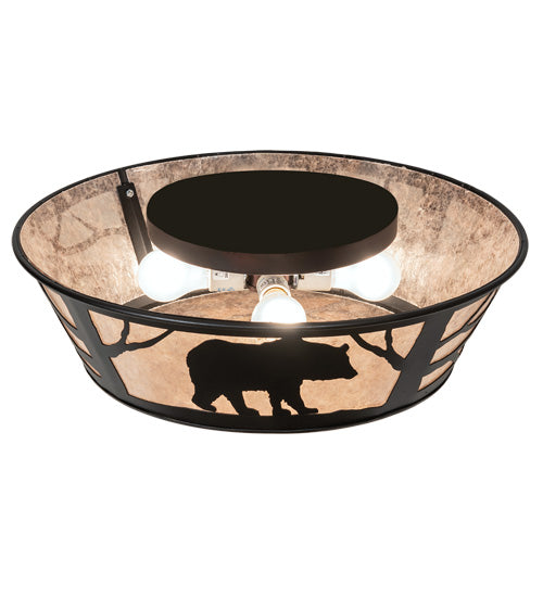Meyda Lighting Bear on the Loose 23" 4-Light Textured Black Flush Mount Light With Silver Mica Shade Glass