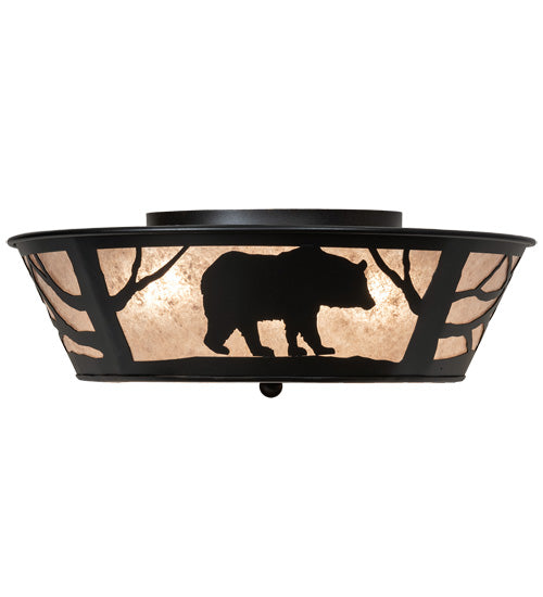 Meyda Lighting Bear on the Loose 23" 4-Light Textured Black Flush Mount Light With Silver Mica Shade Glass