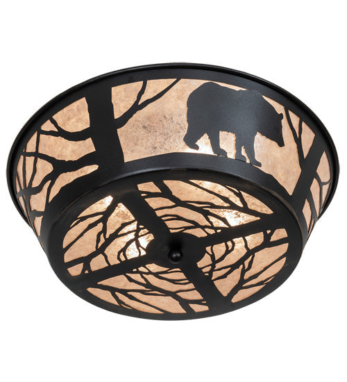 Meyda Lighting Bear on the Loose 23" 4-Light Textured Black Flush Mount Light With Silver Mica Shade Glass