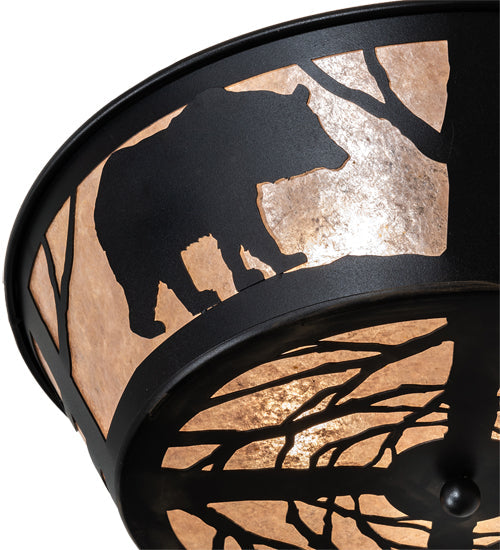 Meyda Lighting Bear on the Loose 23" 4-Light Textured Black Flush Mount Light With Silver Mica Shade Glass