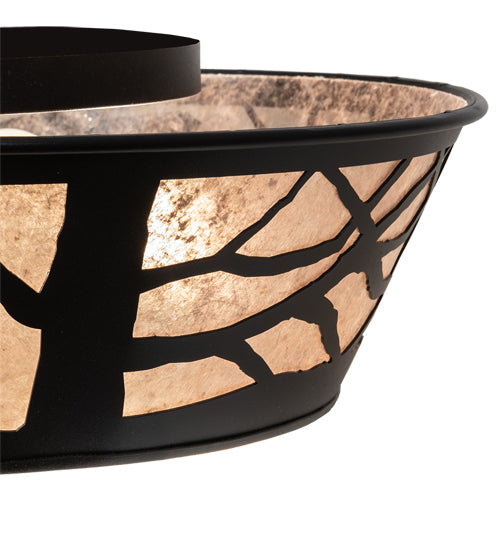 Meyda Lighting Bear on the Loose 23" 4-Light Textured Black Flush Mount Light With Silver Mica Shade Glass