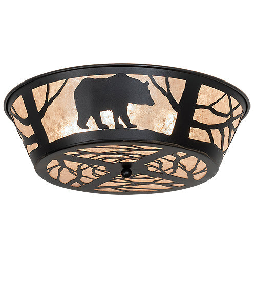 Meyda Lighting Bear on the Loose 23" 4-Light Textured Black Flush Mount Light With Silver Mica Shade Glass