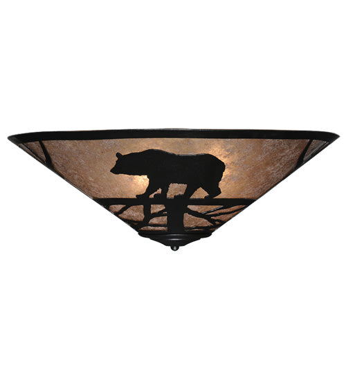 Meyda Lighting Bear on the Loose 243087 22" 3-Light Textured Black Flush Mount Light With Silver Mica Shade Glass