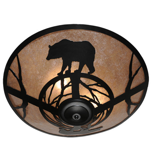 Meyda Lighting Bear on the Loose 243087 22" 3-Light Textured Black Flush Mount Light With Silver Mica Shade Glass