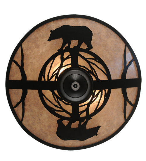 Meyda Lighting Bear on the Loose 243087 22" 3-Light Textured Black Flush Mount Light With Silver Mica Shade Glass