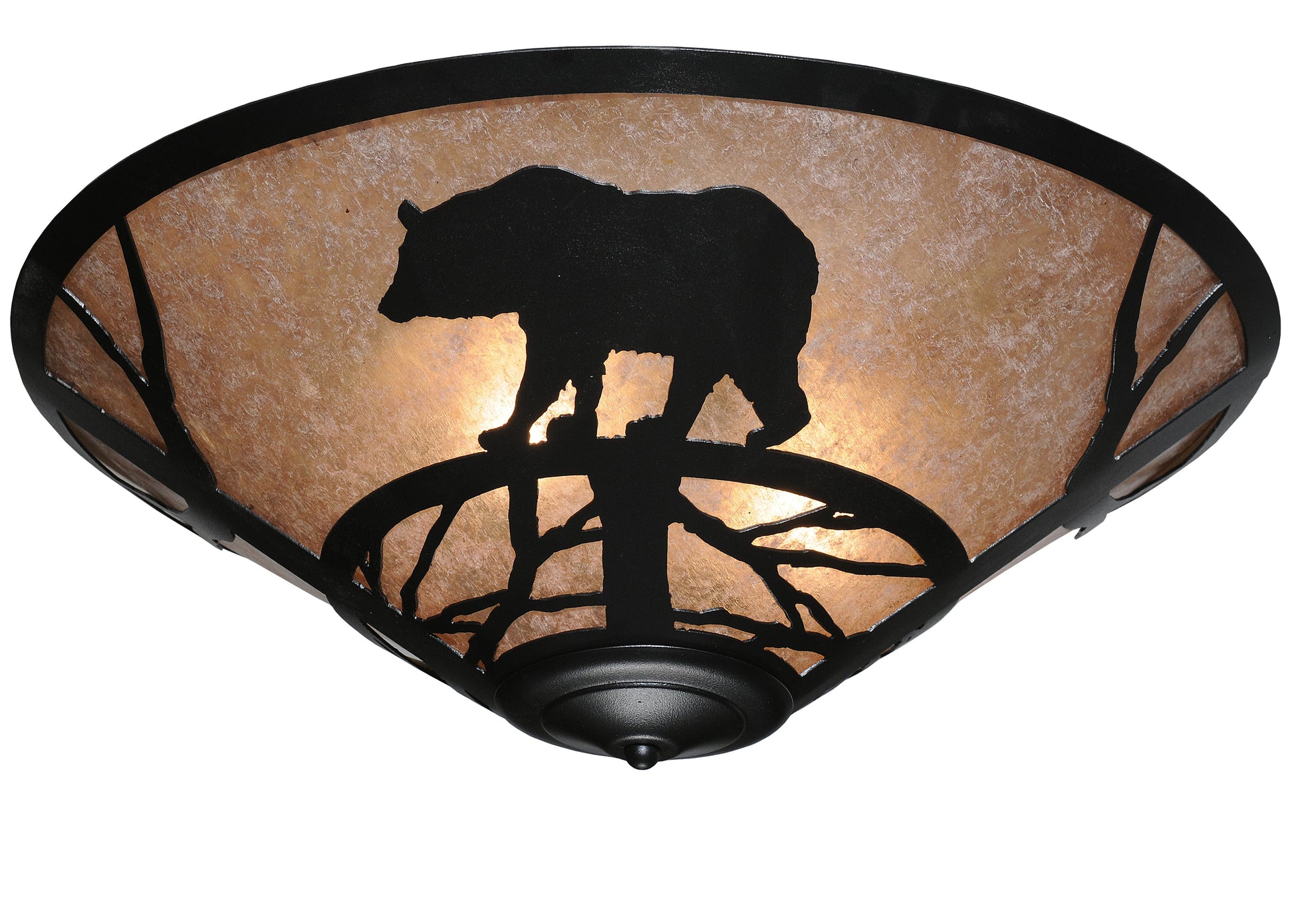 Meyda Lighting Bear on the Loose 243087 22" 3-Light Textured Black Flush Mount Light With Silver Mica Shade Glass