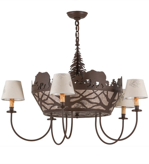 Meyda Lighting Bear on the Loose 36" 8-Light Cafe Noir Chandelier With Silver Mica & Beige Shade Glass