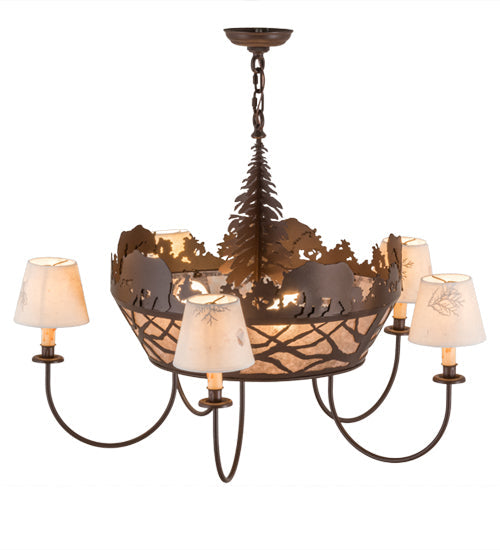 Meyda Lighting Bear on the Loose 36" 8-Light Cafe Noir Chandelier With Silver Mica & Beige Shade Glass