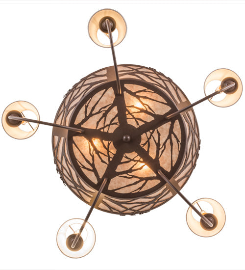 Meyda Lighting Bear on the Loose 36" 8-Light Cafe Noir Chandelier With Silver Mica & Beige Shade Glass