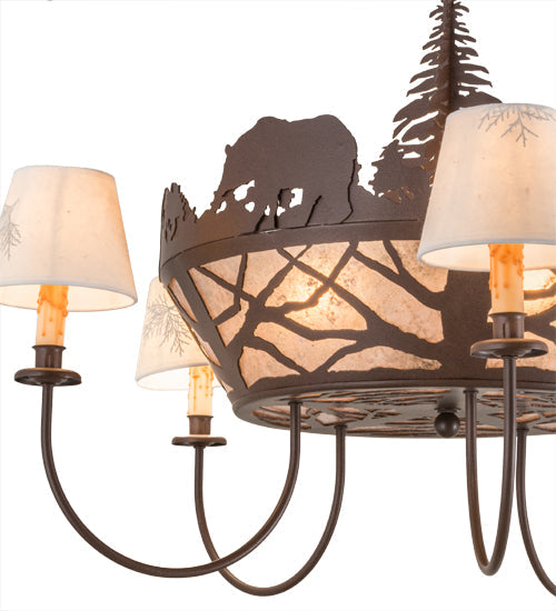 Meyda Lighting Bear on the Loose 36" 8-Light Cafe Noir Chandelier With Silver Mica & Beige Shade Glass