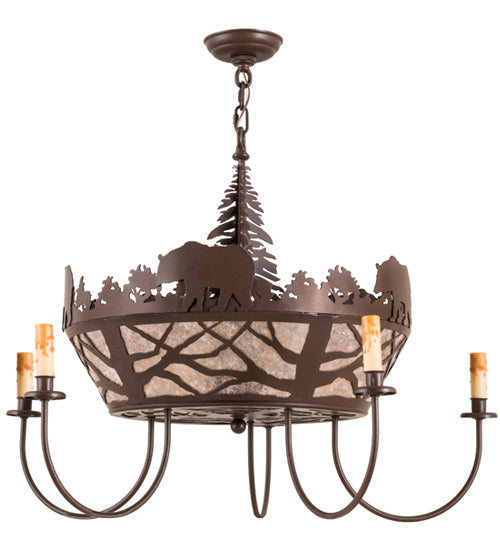 Meyda Lighting Bear on the Loose 36" 8-Light Cafe Noir Chandelier With Silver Mica & Beige Shade Glass