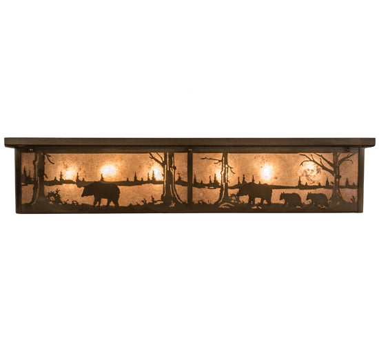 Meyda Lighting Bears and Moose at Lake 35" 8-Light Antique Copper Flush Mount Light With Silver Mica Shade Glass