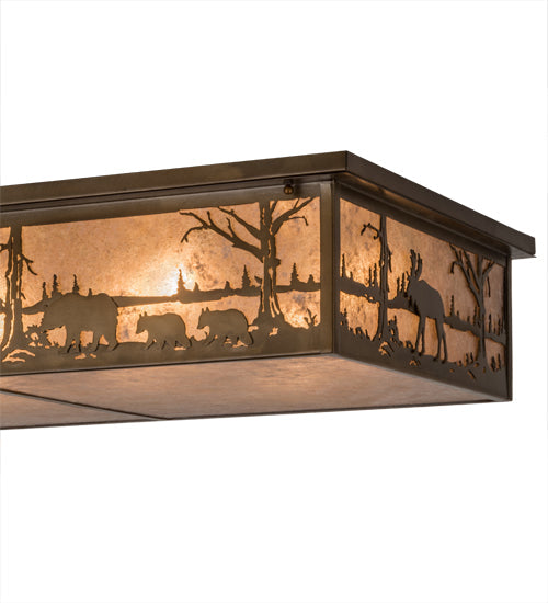 Meyda Lighting Bears and Moose at Lake 35" 8-Light Antique Copper Flush Mount Light With Silver Mica Shade Glass