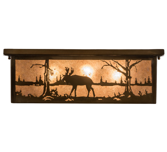 Meyda Lighting Bears and Moose at Lake 35" 8-Light Antique Copper Flush Mount Light With Silver Mica Shade Glass