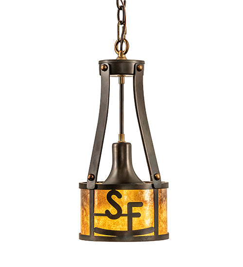 Meyda Lighting Bears to Chairs 8" Dark Burnished Antique Copper Personalized Pendant Light With Amber Mica Shade Glass