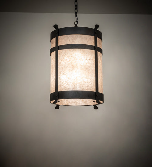 Meyda Lighting Beartooth 19" 6-Light Old Wrought Iron Pendant Light With Silver Mica Shade Glass