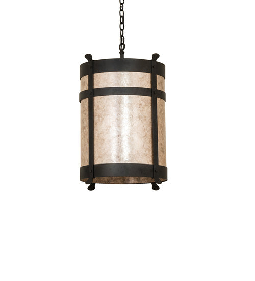 Meyda Lighting Beartooth 19" 6-Light Old Wrought Iron Pendant Light With Silver Mica Shade Glass
